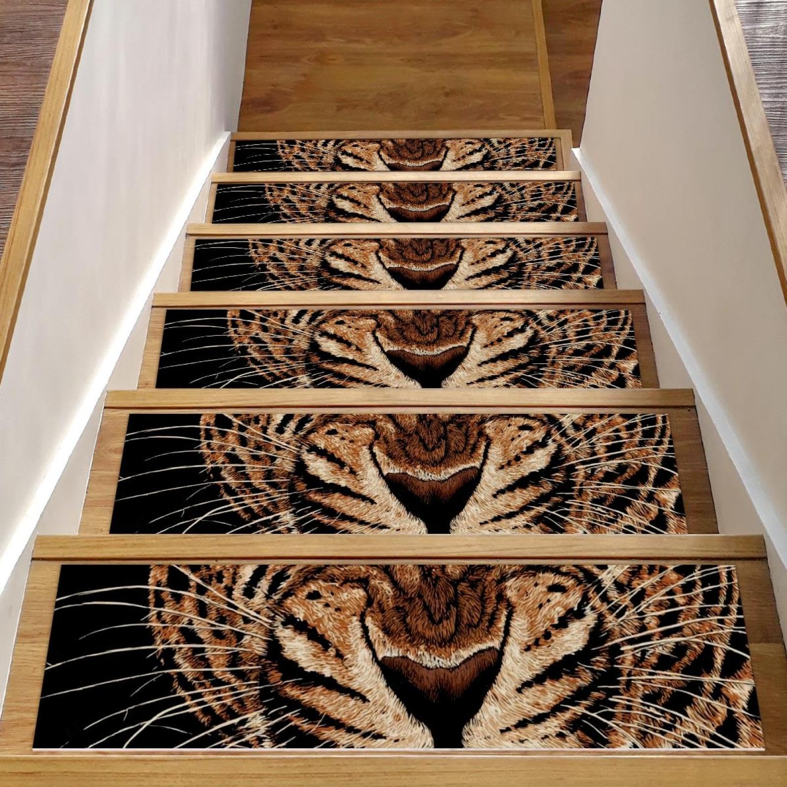 Tapis d'escalier intérieur antidérapant lot de 15 marches en bois léopard 20,3