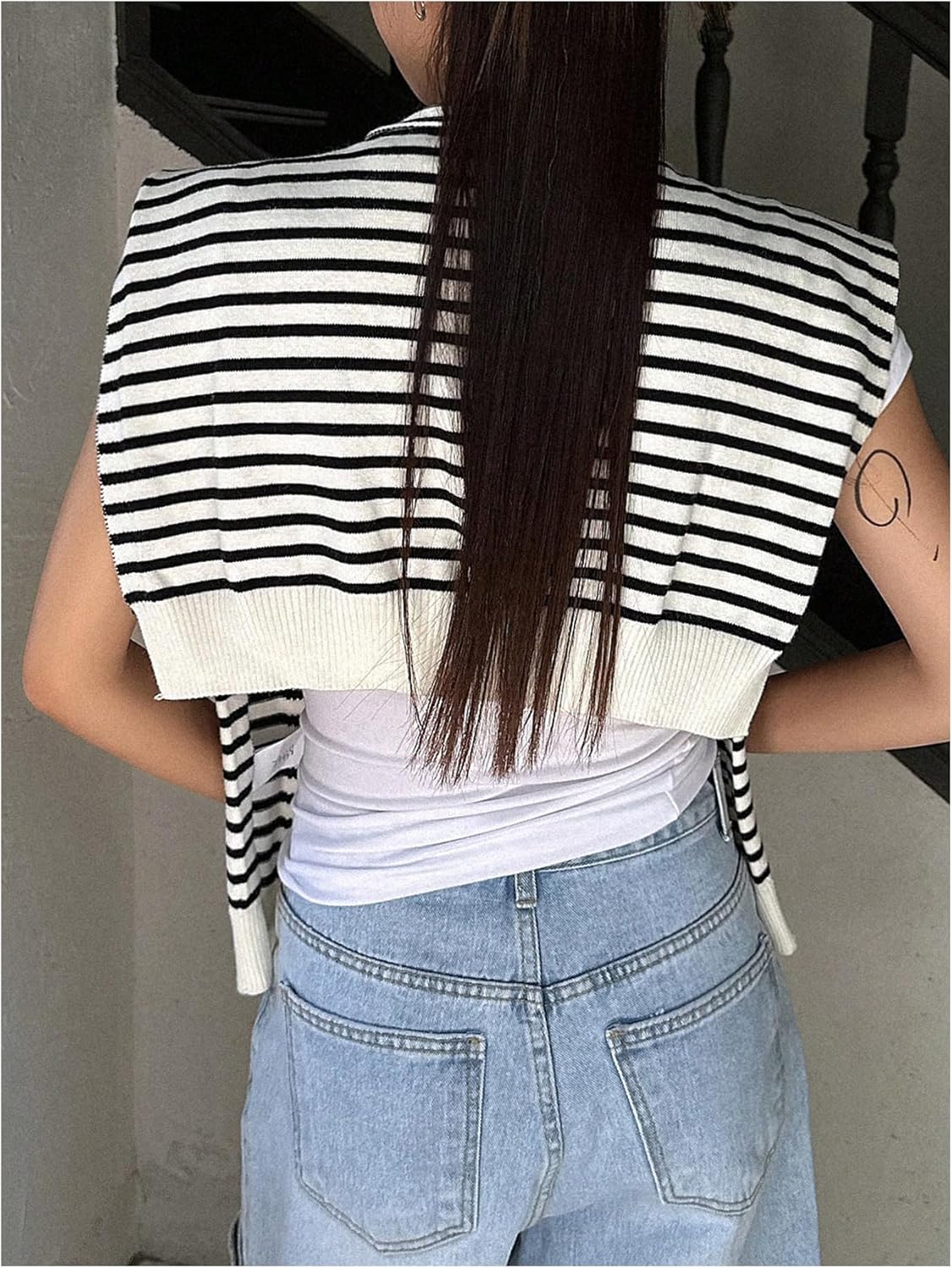 Verdusa Women's Casual Shawl Wraps Striped Knitted Knotted Shawls Scarf Cape - Image 2