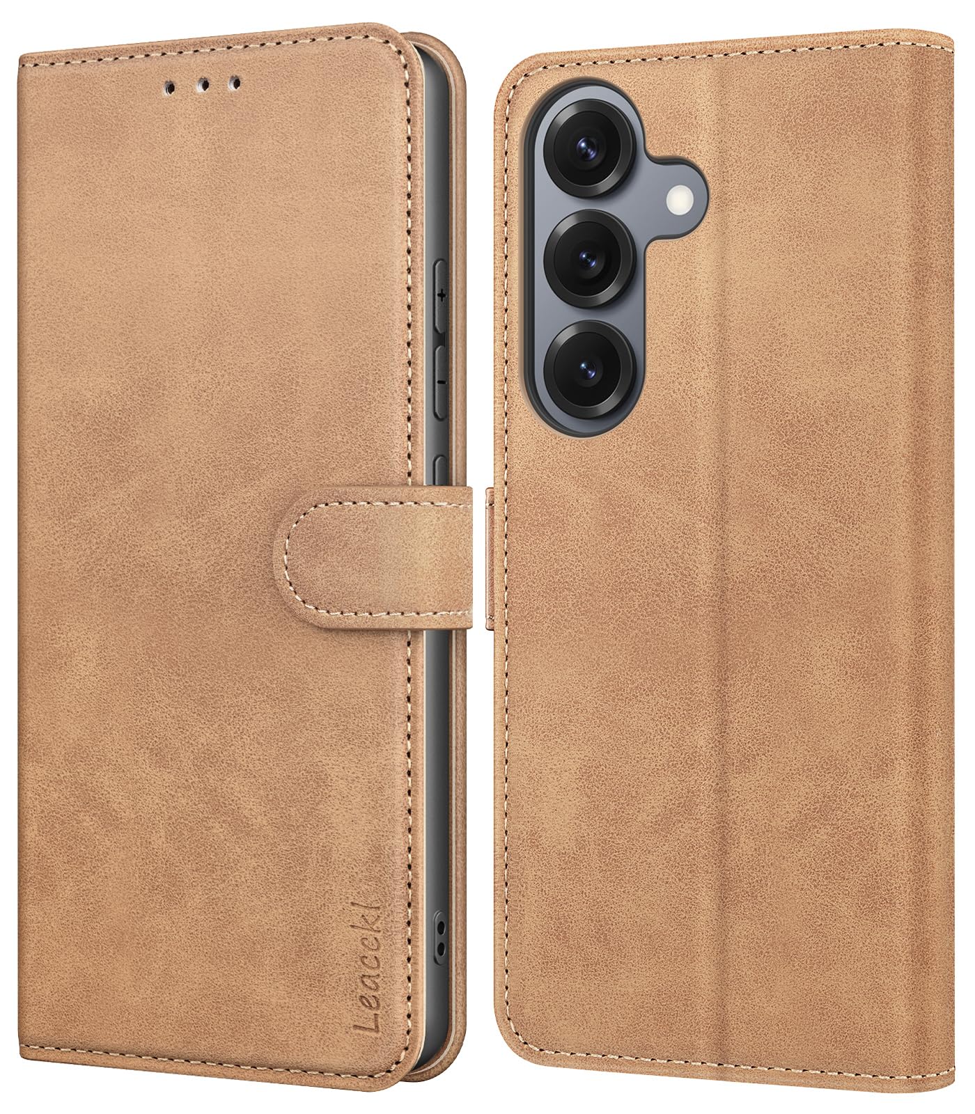 for Samsung Galaxy S25 FE Case, Leather Wallet Case, Flip Case with Card Holder and Magnetic Buckle, Khaki