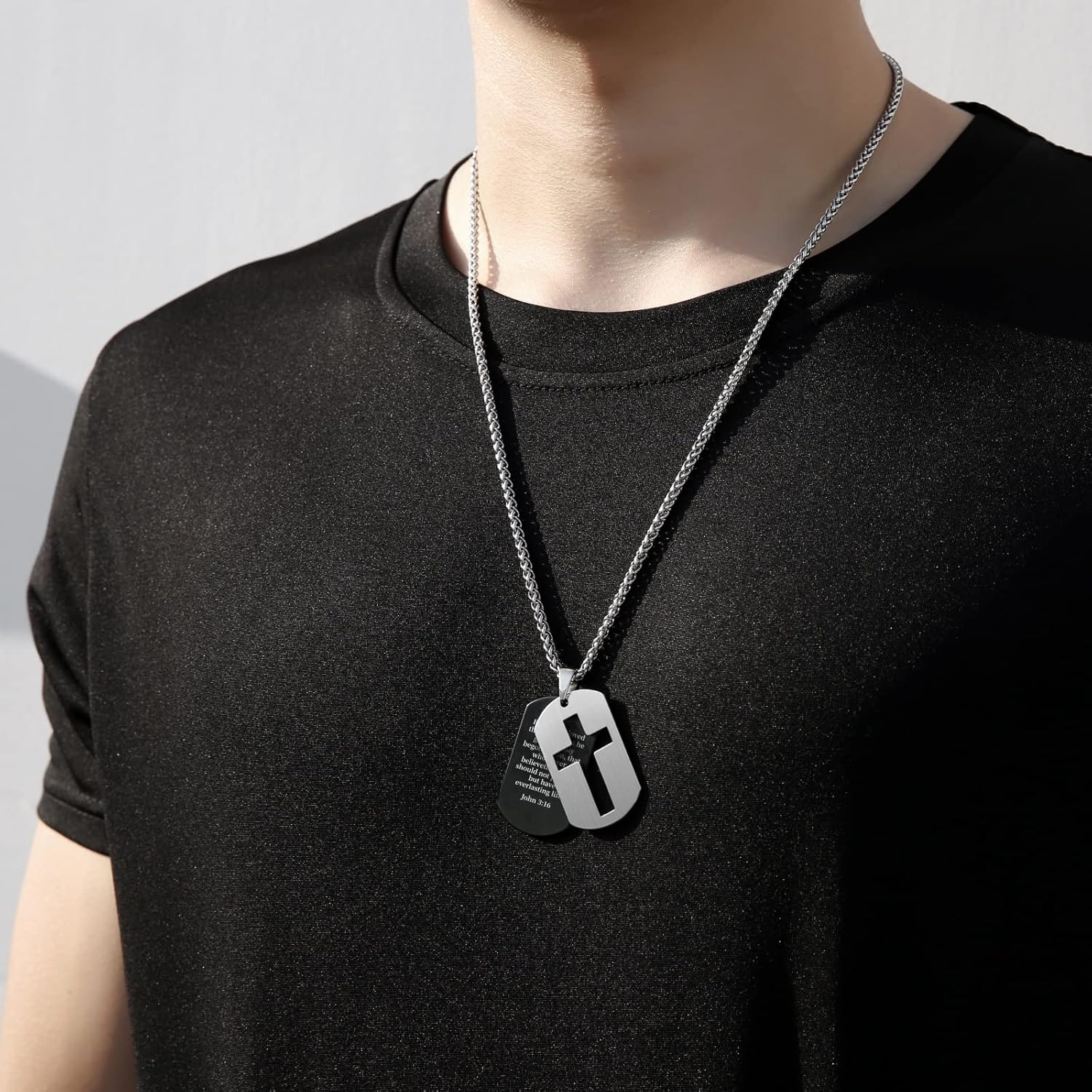 P. BLAKE Dog Tag Cross Necklace Gifts for Men Boys, Stainless Steel Bible Verse Pendant Chain Necklace Valentines Christian Religious Jewelry Gifts for Him - Image 6