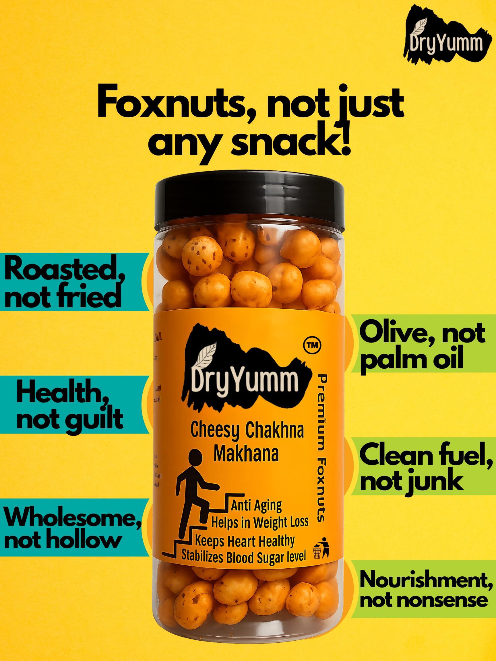 DryYumm Makhana (Pack of 3) - Peri Peri, Cheesy Chakhna & Pudina Punch Flavors - 210g – Healthy Snack, Low-Calorie, Roasted Fox Nuts, Perfect for Guilt-Free Munching (70)