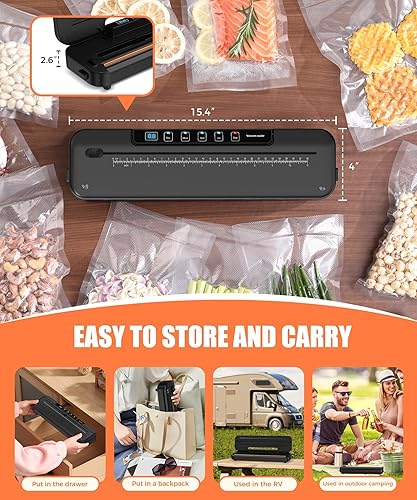 Miniatura 4 de Máquina selladora al vacío de 75 kpa - Sellador de alimentos compacto 6 en 1 con temporizador digital de cuenta regresiva, hoja deslizante externa