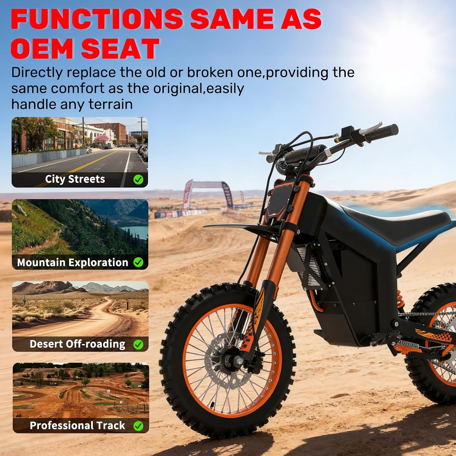 JERBOR Original Seat for Tuttio Soleil01 Electric Drit Bike, Waterproof Comfortable Durable Motorcycle Replacement Seat Cushion for Tutto Tutti Electric Motorcycle (Black)