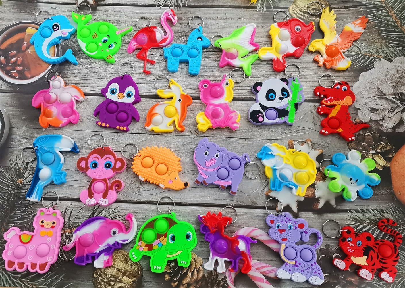 25 Packs Variety Zoo Animal Christmas Classroom Students Bulk Rainbow Bubbel Fidgets Gifts, Mini Pop Holiday Rewards Party Favors for Kids Adult