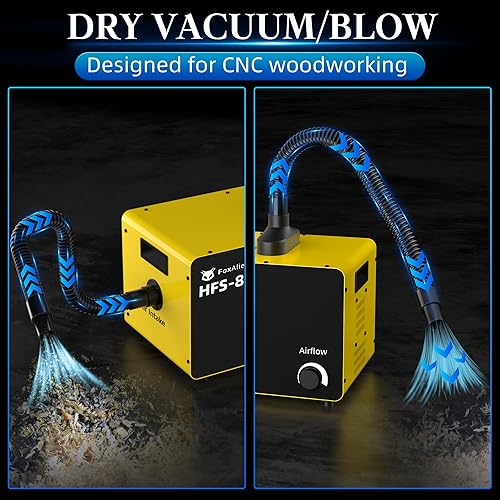 Miniatura 5 de FoxAlien Colector de polvo de escritorio de 800 W HFS-800 con separador de polvo ciclón para corte CNC carpintería, sistema de filtración de aire