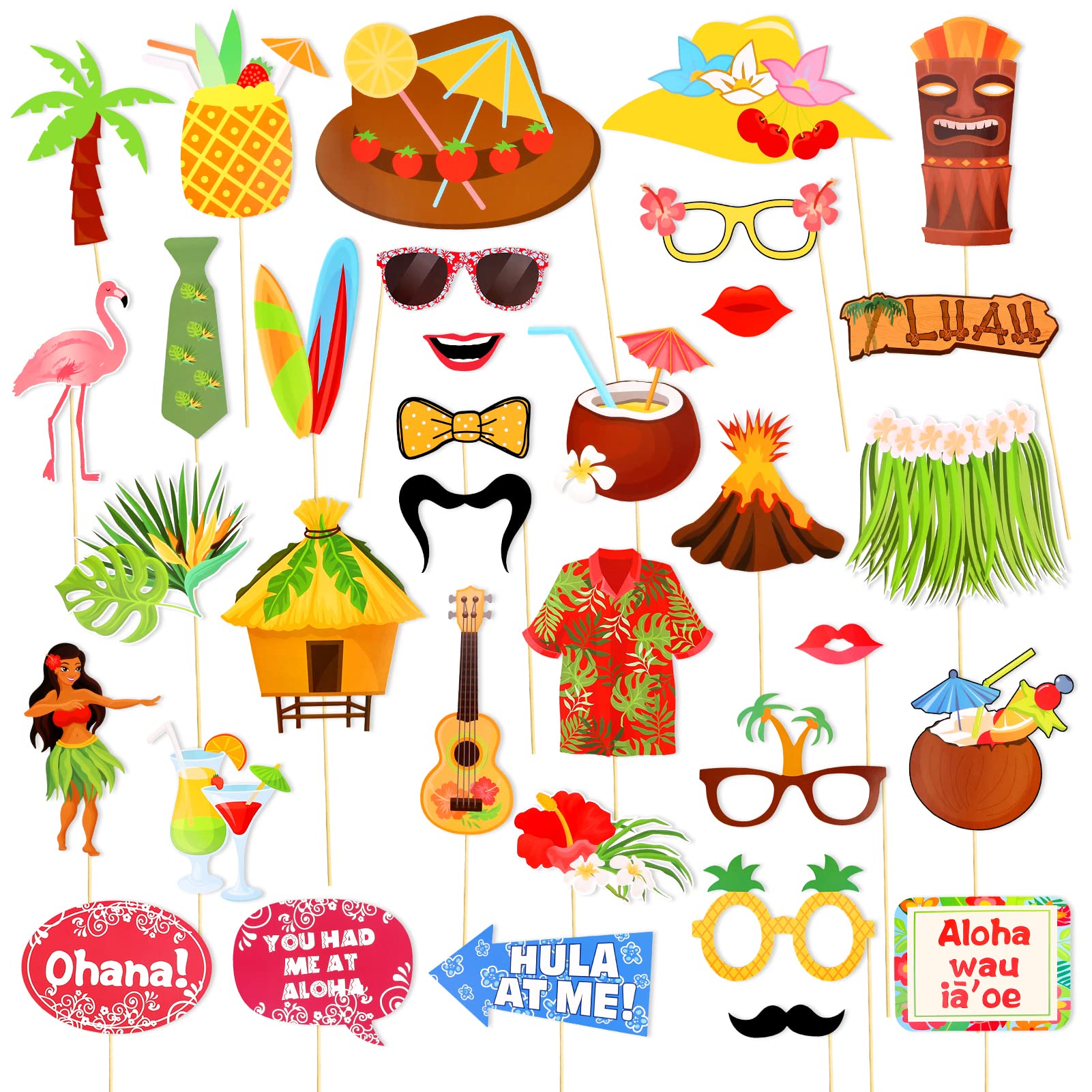 Buy PHOGARY Hawaii Luau Party Photo Booth Props Kit Luau Party Supplies