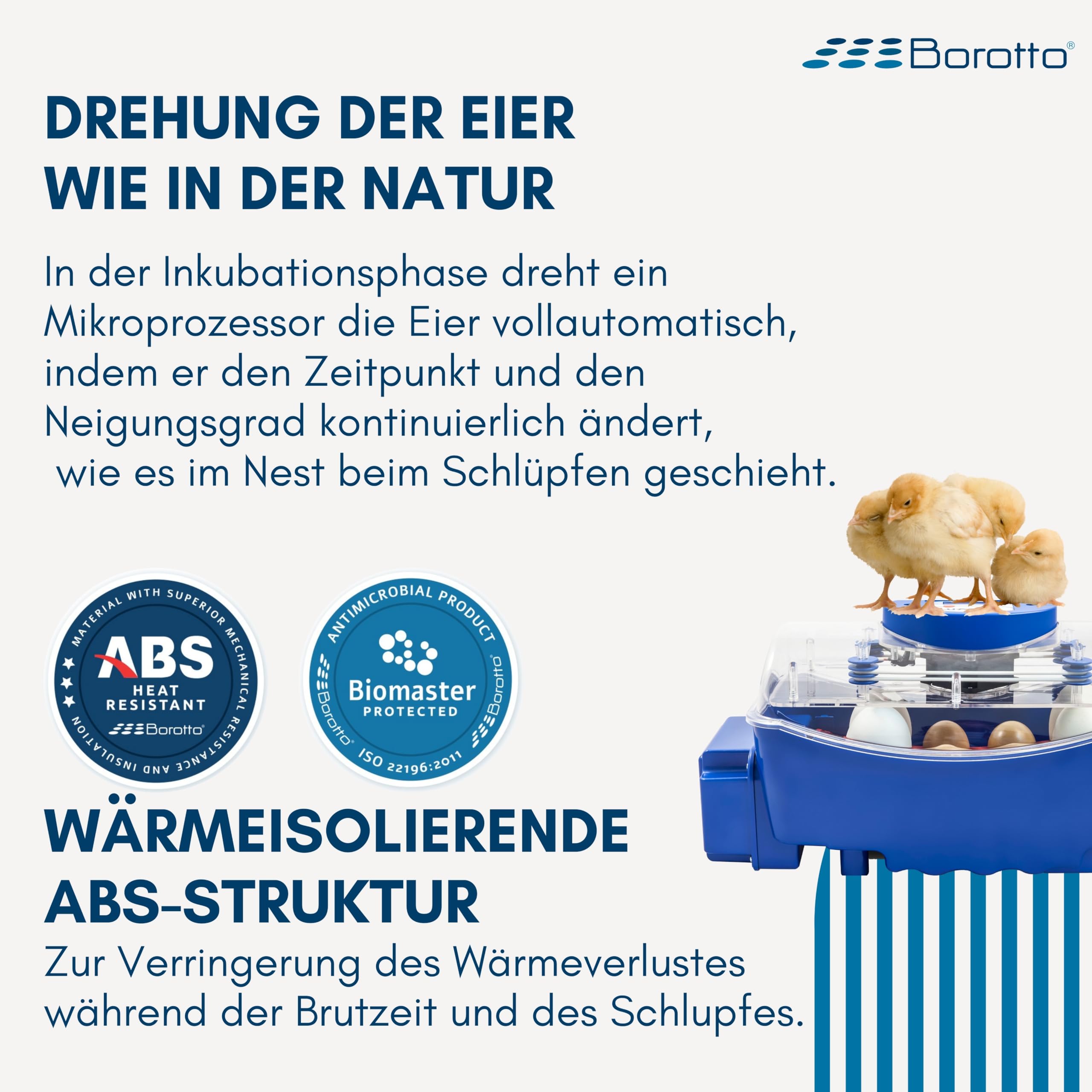 Borotto Lumia 8 | Brutautomat Vollautomatisch, Inkubator für 8 Eier oder 32 Kleine Eier mit Automatischem Eierwendemechanismus und Temperaturregelung | Hergestellt in Italien