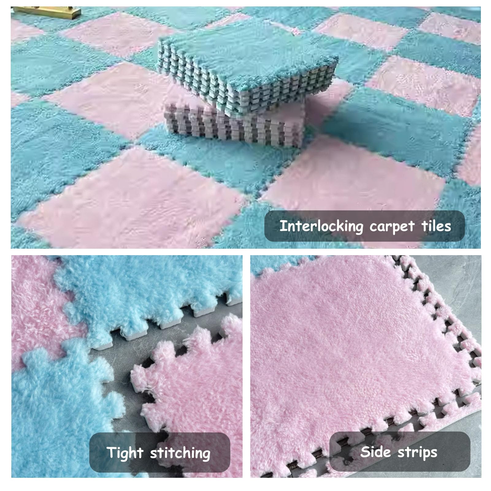 Quadratische Puzzle-Bodenmatte aus ineinandergreifendem Schaumstoff, 30,5 x, cm, Mehrfarbig, 10 Stück Teppichschaumquadrate(Pink+Rose Red)