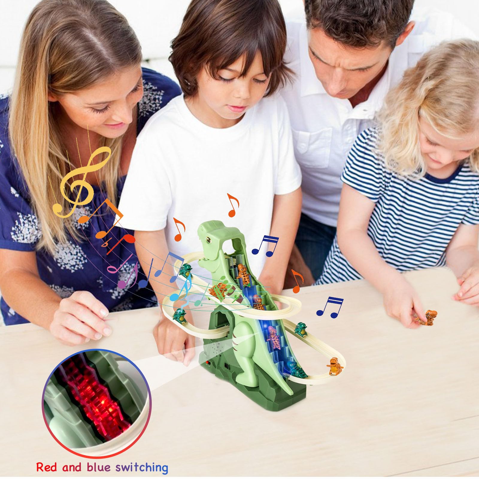 Jouet dinosaure pour enfants, monte-escaliers et montagnes russes, jouet avec lumière et musique, toboggan d'escalade dinosaure avec 5 dinosaures, cadeau pour enfants, garçons et filles