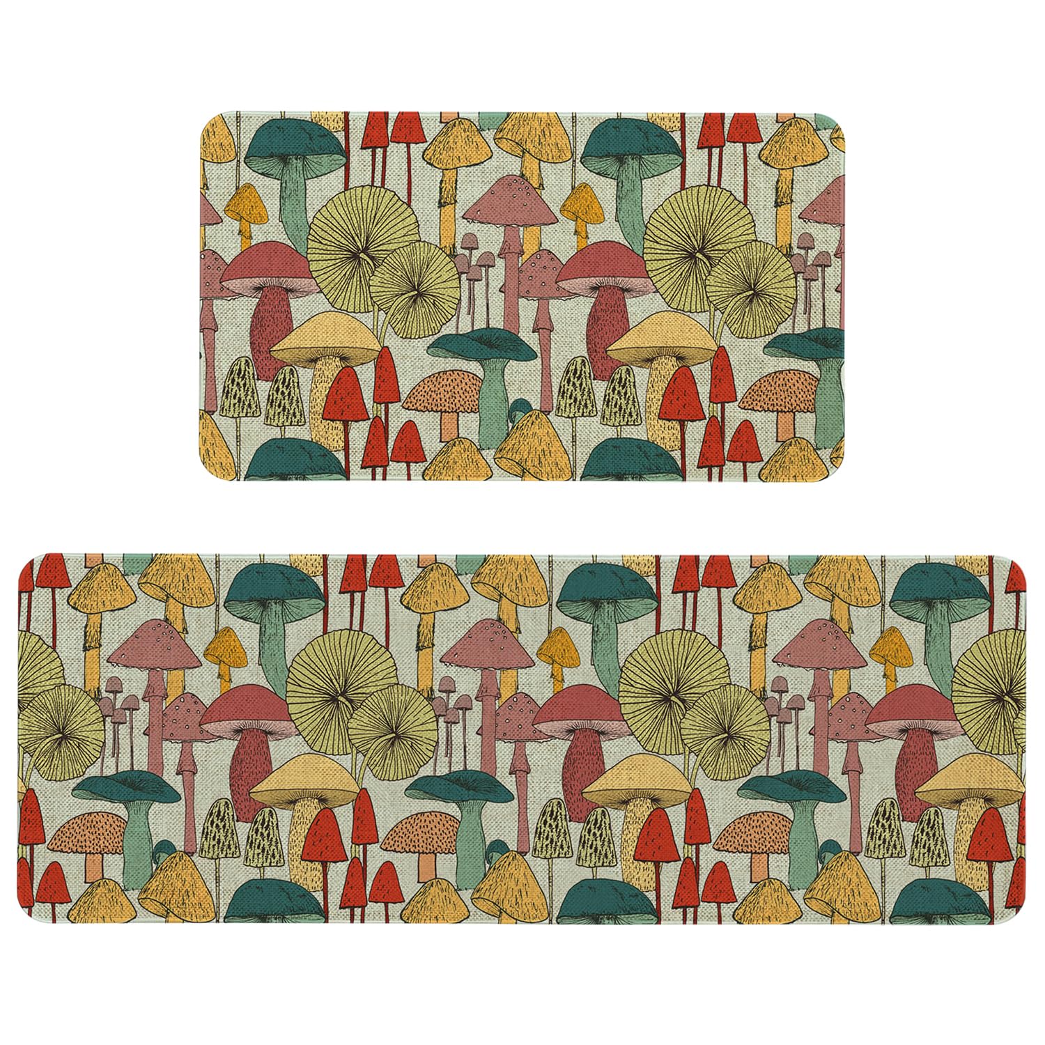 Haretu Farmhouse Mushroom Kitchen Rugs and Mats Set of 2, Mushroom Kitchen Rug Non-Slip Washable Floor Mat for Home Kitchen Decor - 17x29 and 17x47