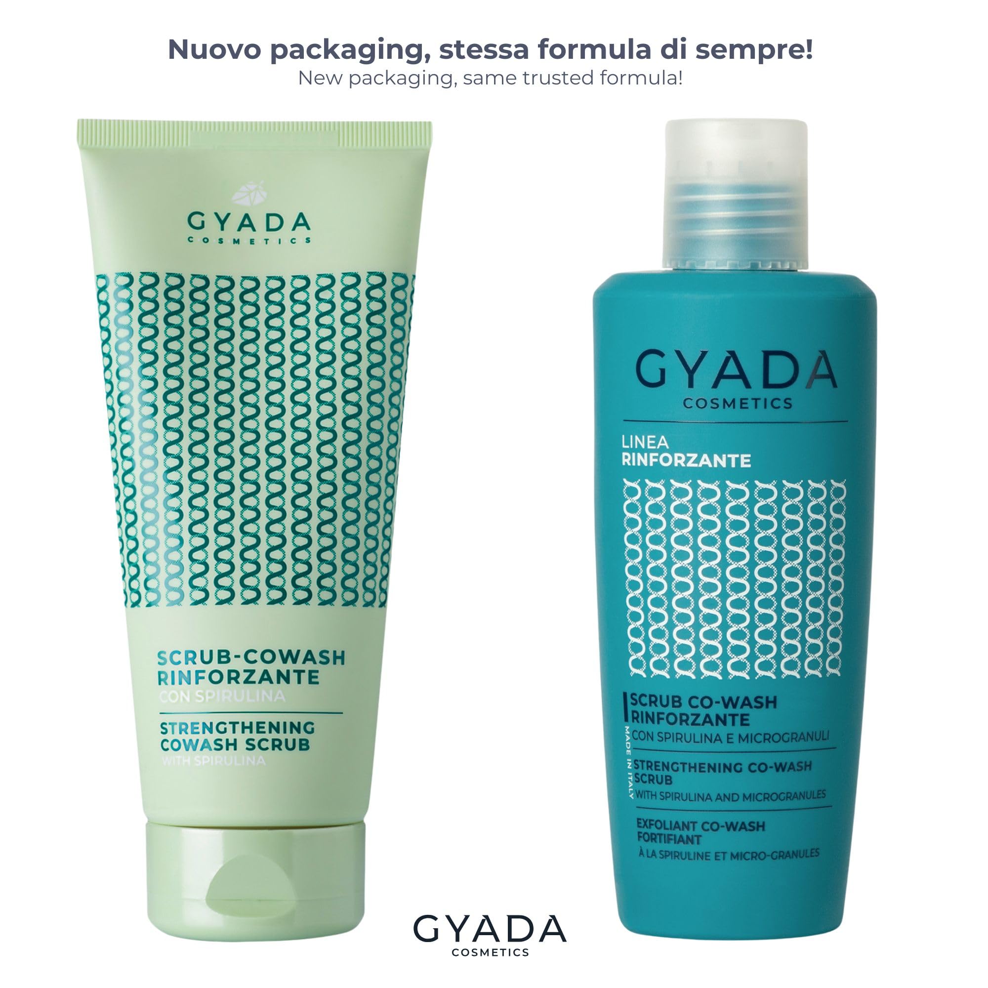 Gyada Cosmetics, Scrub CoWash Rinforzante con Spirulina, Detergente ed Esfoliante, con Microgranuli Vegetali di Nocciole e Mandorle, per Lavaggi Frequenti e Delicati, con Avena e Ginseng, 200 ml