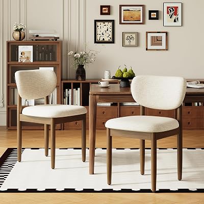 MALOL Dining Chairs Set of 2, Modern Upholstered Dining Room Chairs with Wide Curved Backrest, Solid Wood Frame & Thick Padded Seat, Modern Kitchen Side Chairs for Dining Room, Fabric, Beige