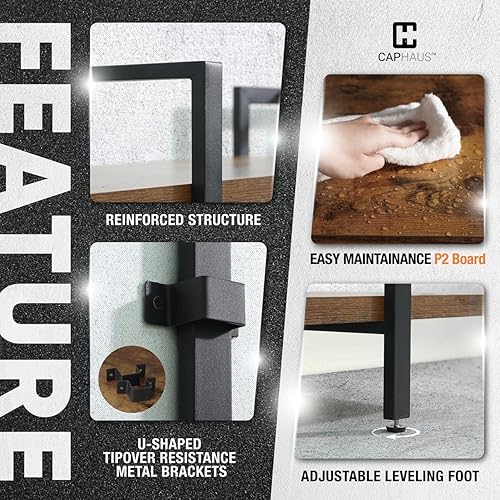 Miniatura 6 de CAPHAUS Estantería de 6 niveles, estantería industrial vintage de 86 pulgadas de alto con estantería abierta, estantería de madera y metal,