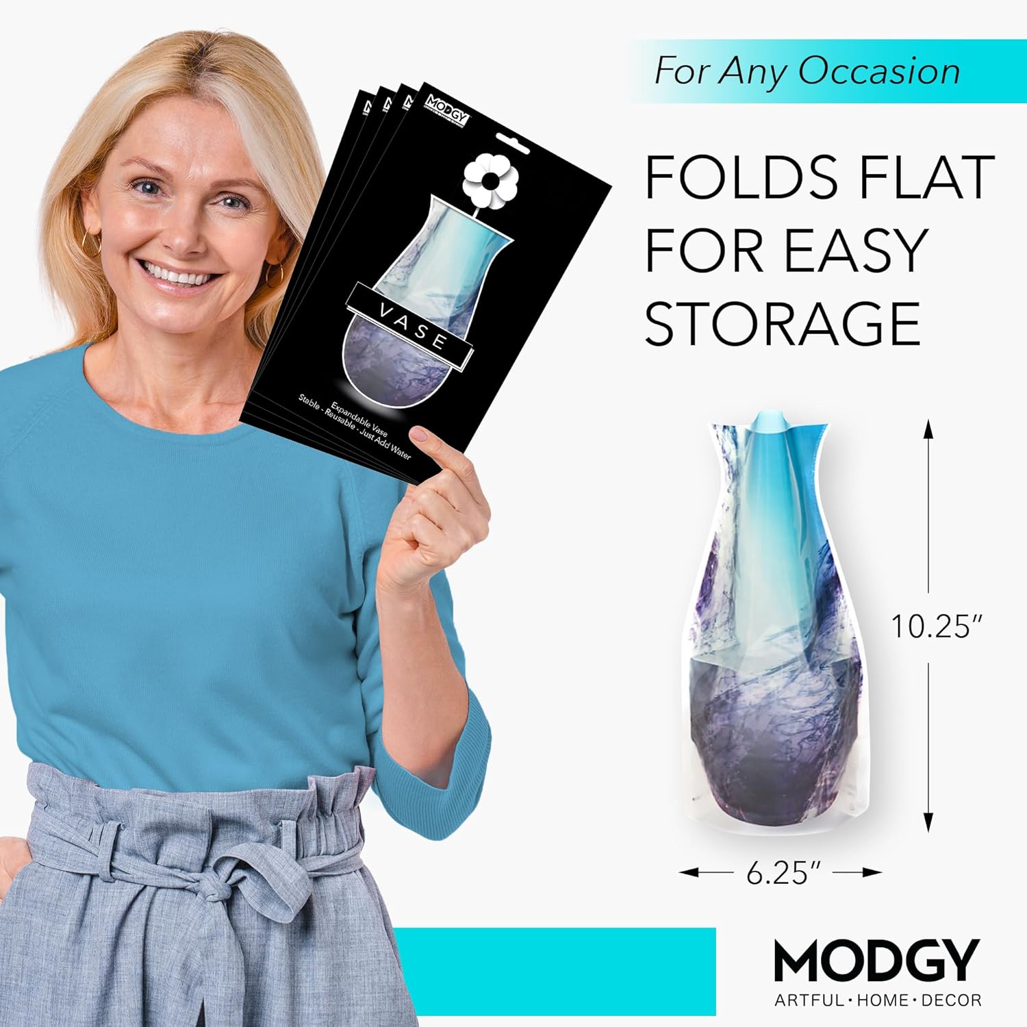 MODGY Collapsible and Expandable Flower Vase Plastic Decorative Modern Vases for Flowers Centerpieces Dining Table Decor Living Room Wedding Office, Love Noir 4 Pack