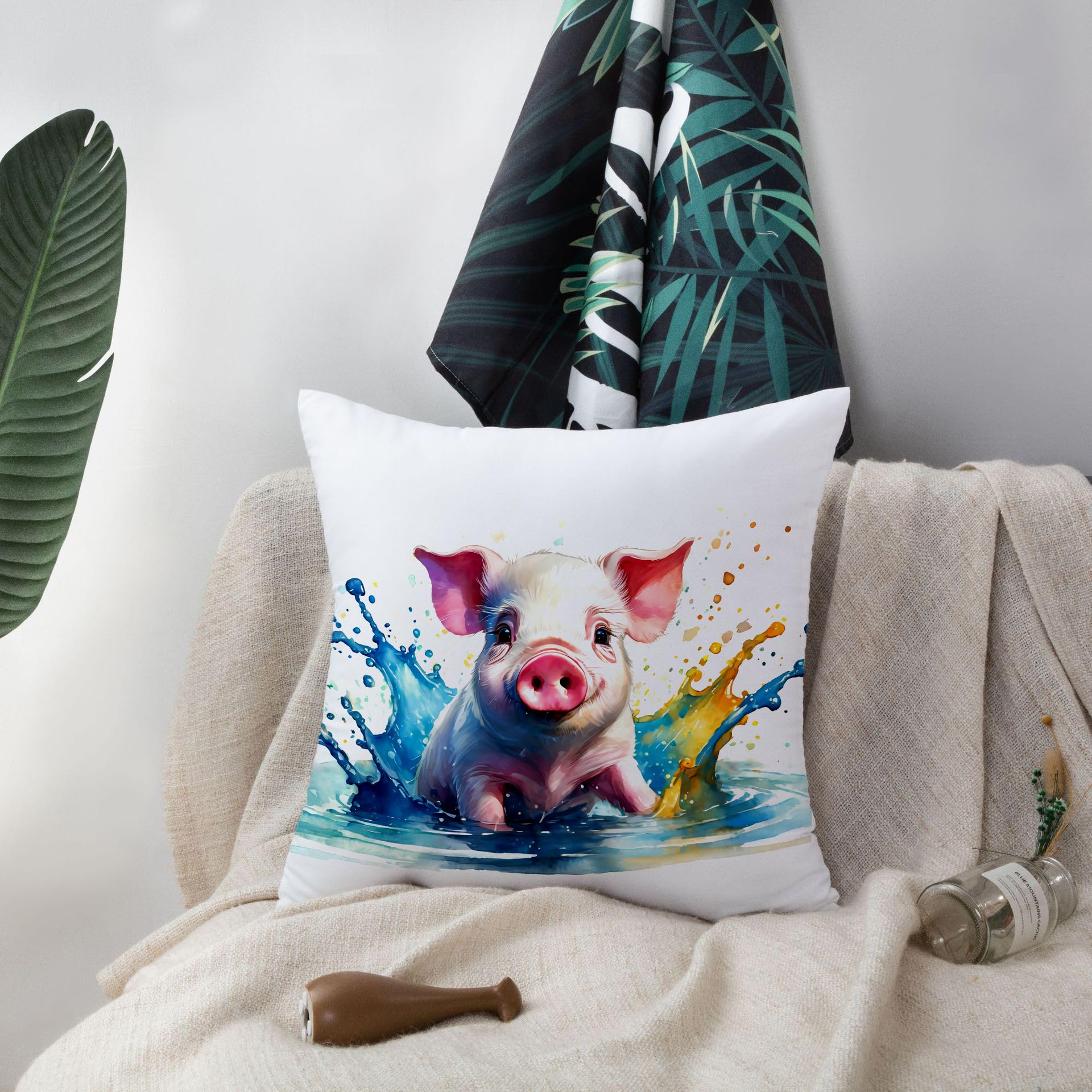 HUASHUZI Cushion Cover Pig Gifts for Women Pig lovers Accessories Decorations Throw Pillow Case Decor Home for Livingroom Couch Sofa 18"x18"(45x45cm) - Image 4