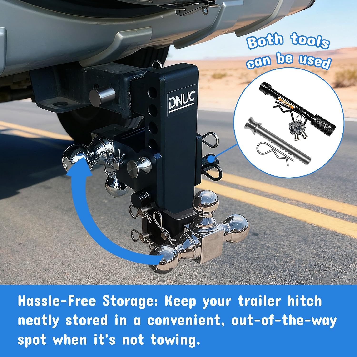 Adjustable Trailer Hitch - Fits 2 Inch Receiver, Tri-Ball (1-7/8" X 2" X 2-5/16") 7-Inch Rise/Drop Hitch, 12,500 lbs GTW Heavy Duty,Truck Tow Hitch with Anti-Theft Locking Hitch Pin