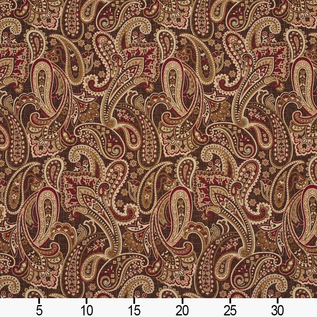 Red, Gold and Brown Woven Paisley Upholstery Fabric by The Yard - SKU: Sharon Adobe