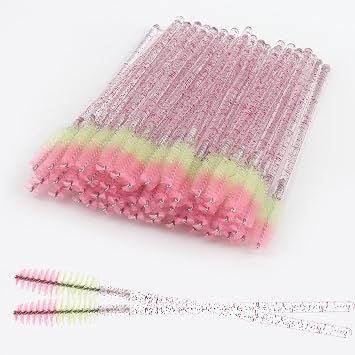 50Pcs Crystal Spoolies Mascara Wand Eyelashes Brushes for Eyebrow Eyelash Extension Two tone brush headRose red