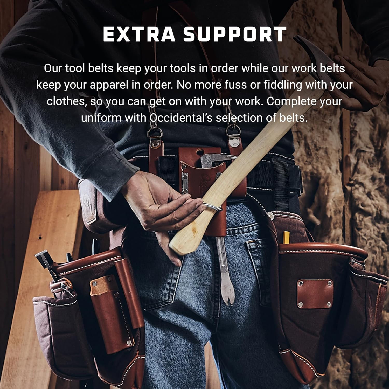 Occidental Leather 1 1/2" Working Man’s Pant Belt - Medium, Brown - Bridle Leather, Heavy-Duty Steel Roller Buckle, Edge Stitched - Made in USA