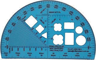MTT PL Semi Circular warfighting Symbology Stencil Shape Protractor for Angle Measurements and map Plotting for Outdoor Navigation with map and Compass, Hiking, Orienteering and Survival.