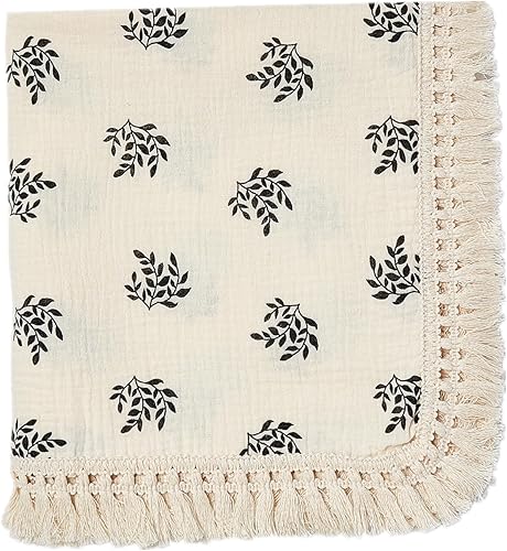 insular Manta de muselina de algodón para bebé con borla, manta bohemia bohemia de muselina para envolver con flecos, manta de decoración de