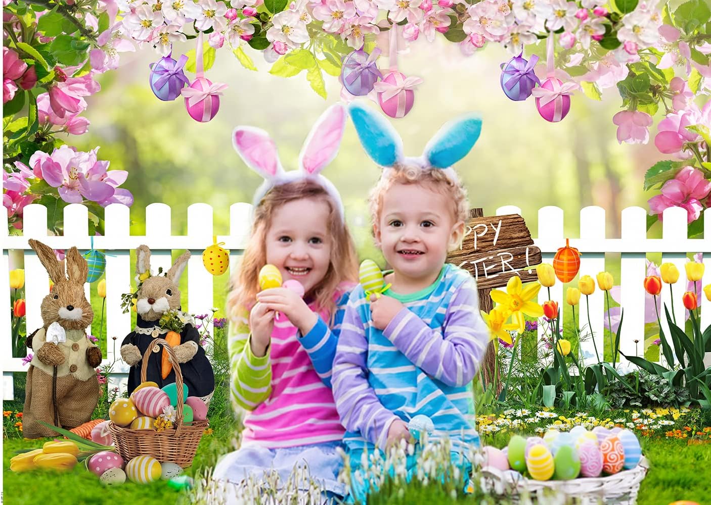 CHAIYA 10x8FT Spring Backdrop - Easter Photography & Party Decor Banner for Children's Shower & Birthday Parties 10?x8?