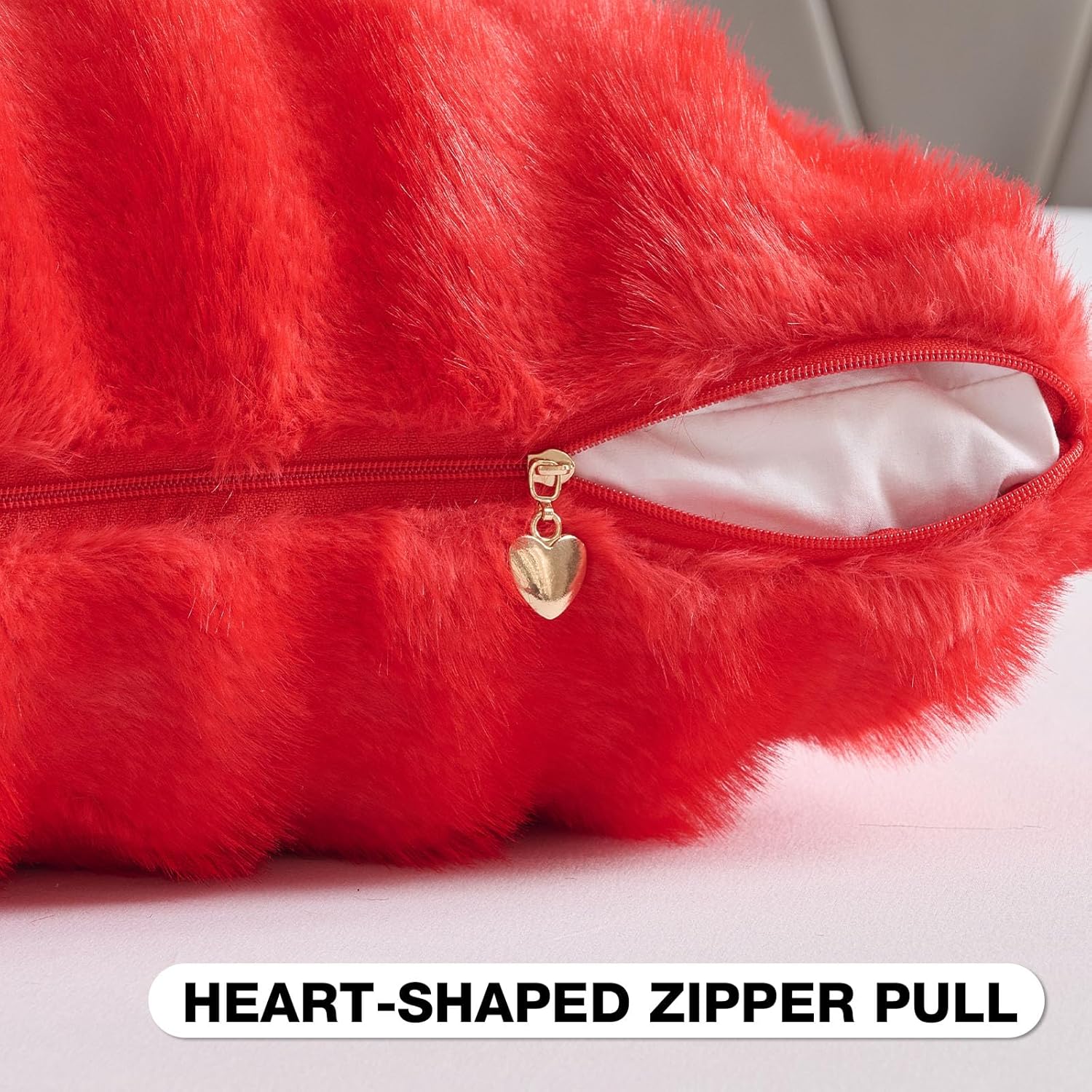FUTEI Pack of 2 Faux Mink Fur Throw Pillow Covers 18x18 Inch Soft Fluffy Dyeing Striped Textured Farmhouse Decorative Cushion Case Modern Home Decor for Couch Bed Living Room, Red