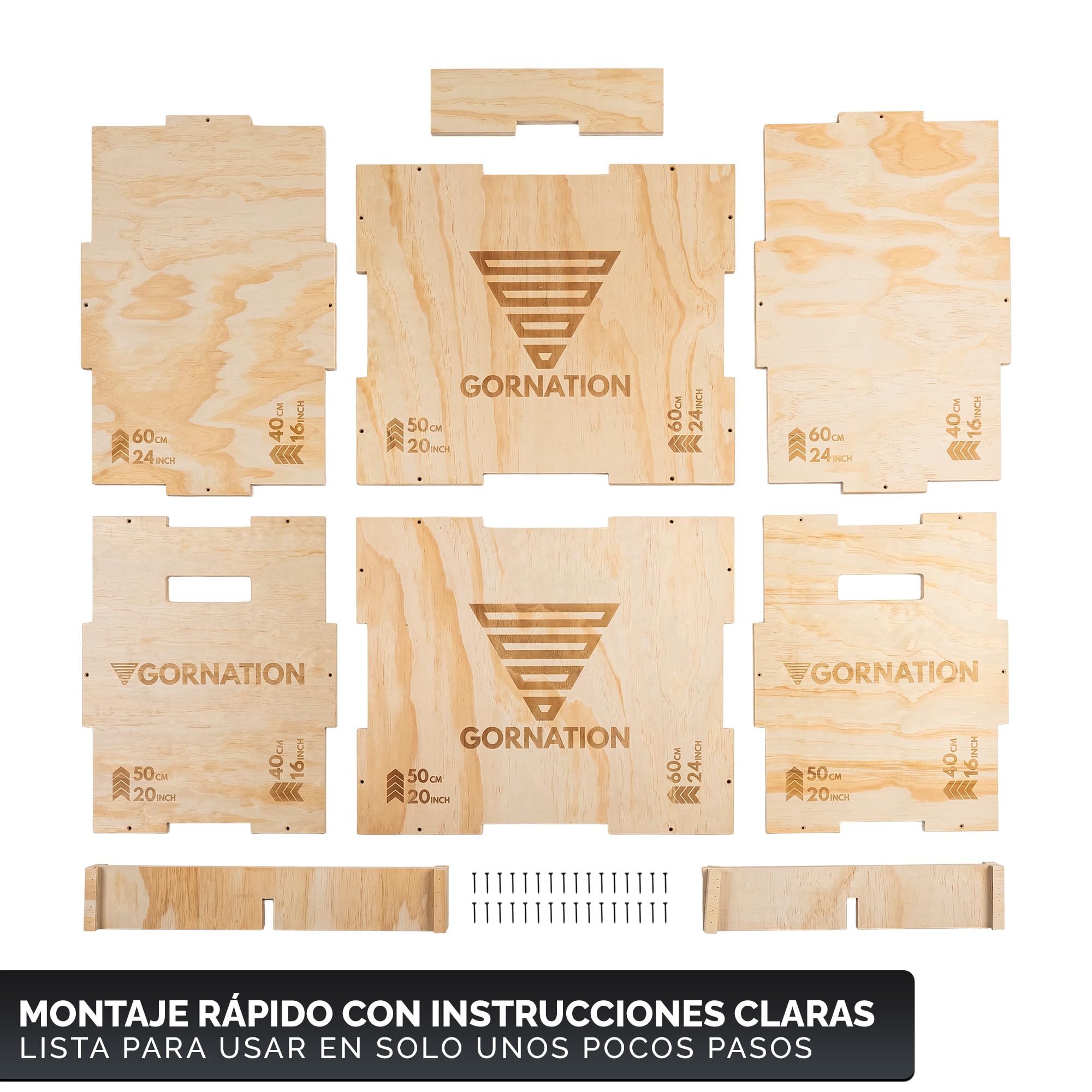 GORNATION Cajón Pliométrico 3 en 1 de Madera – Box Jump para Crossfit, Fitness y Entrenamiento en Casa, Caja de Salto Estable para Pliometría, Cardio, Functional Training y Home Gym