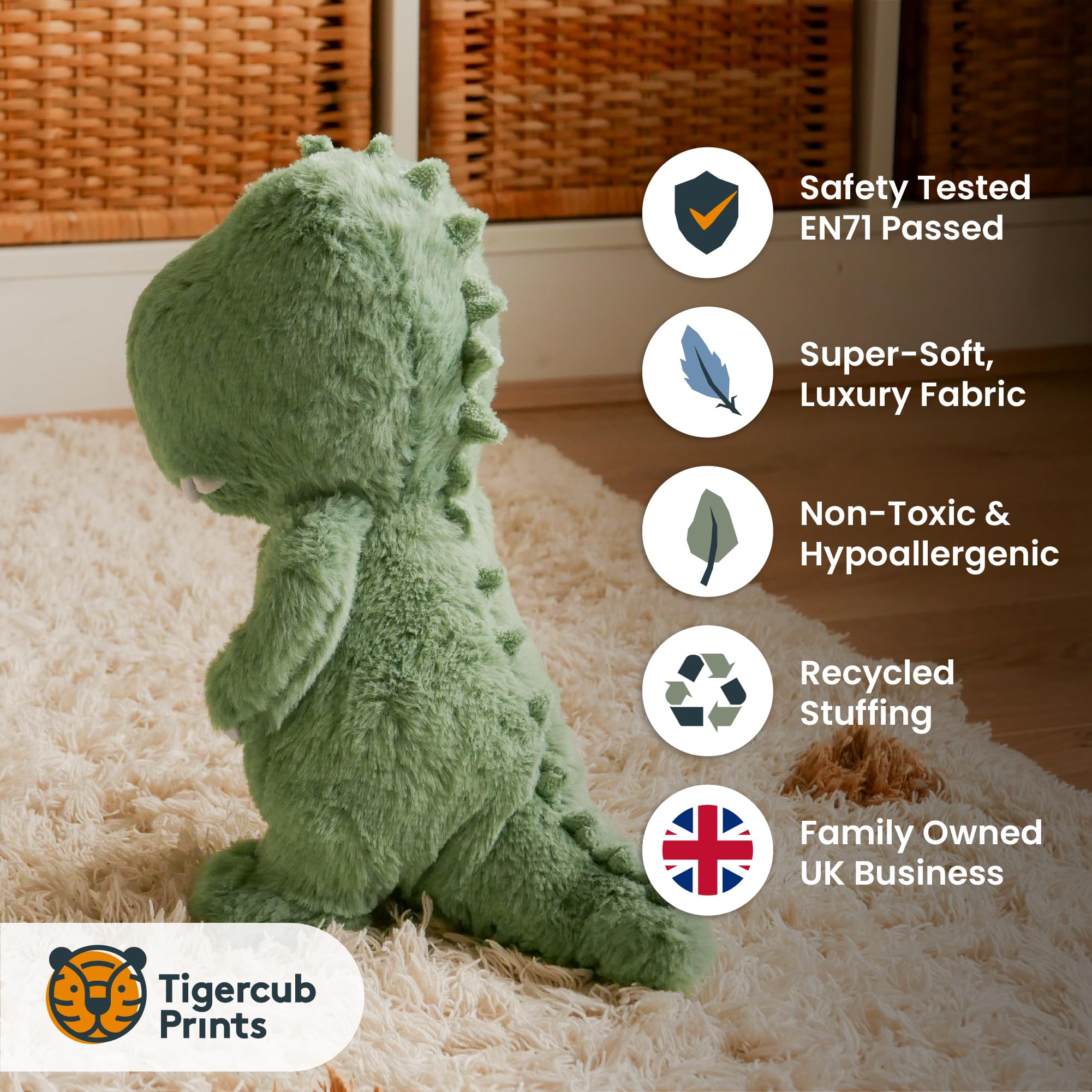 Tigercub T-Rex Dinosaur Soft Toy 25cm, Green - Image 4