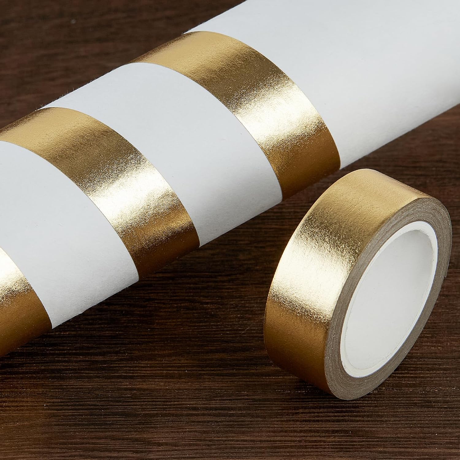 QDiShi 2 Rolls Gold Washi Tape for Wall Decor, Decorative, Foil Masking Tape, Low Tack, Self Adhesive, Metallic, 0.59in x66FT