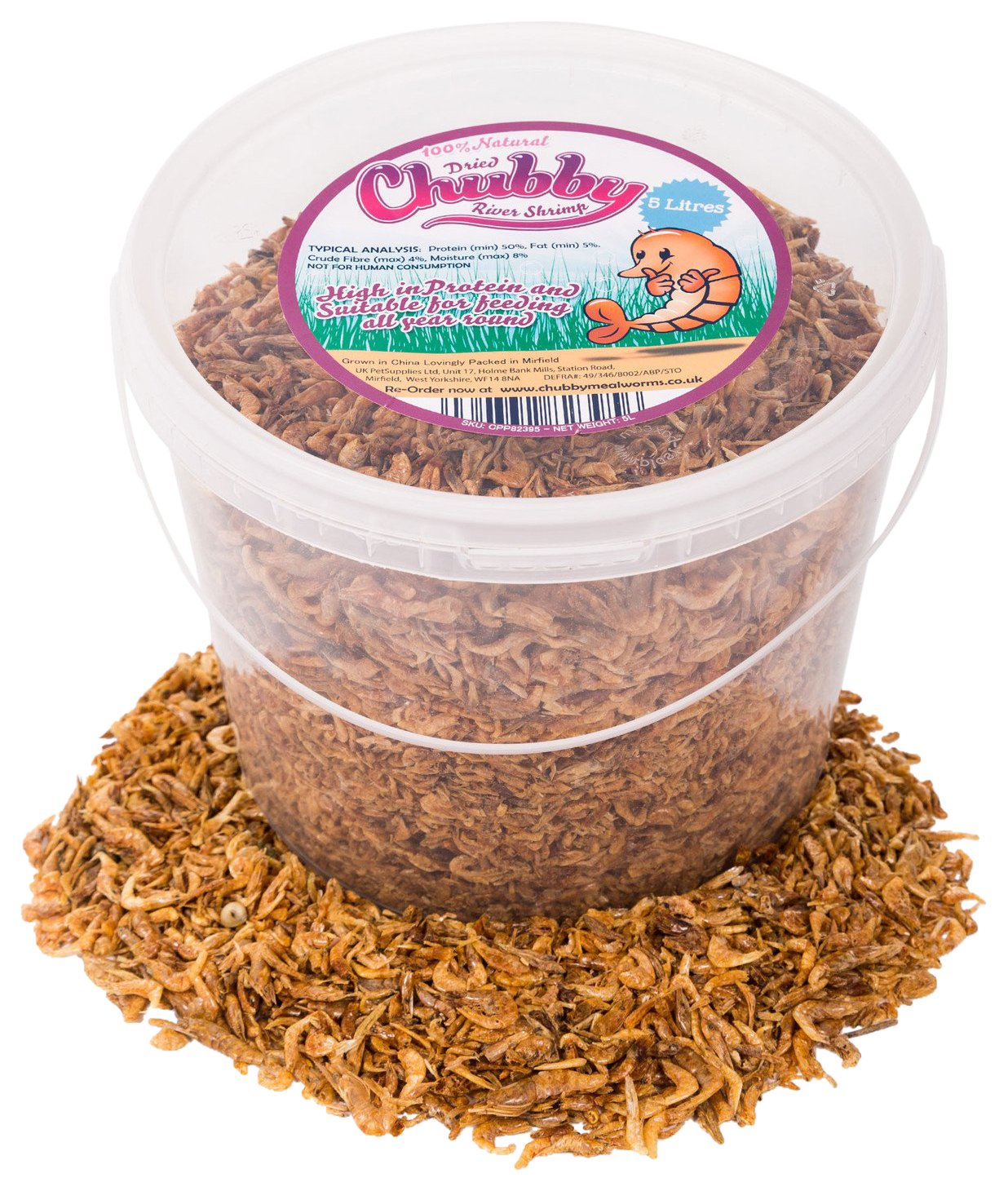 Chubby Mealworms Dried Shrimp, 5 Litre Tub High Protein River Shrimps Treats, Dried Shrimp Food for Aquatic Pets, Ideal for Tropical & Marine Fish, Cichlids, Discus, Goldfish, Koi & Turtles