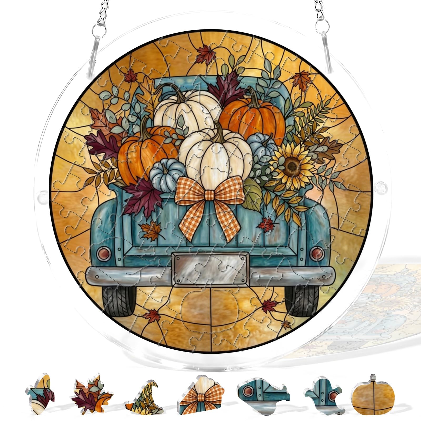 83 Pieces Acrylic Jigsaw Puzzle Suncatcher Stained Glass Window Hanging, DIY Kit Moonlit…