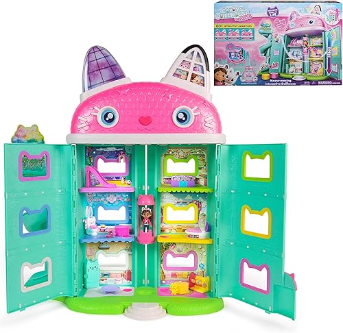 Gabby's Dollhouse: The Movie, Meow-Mazing - Casa de muñecas interactiva, 7 habitaciones, ojos de pantalla LCD, figuras, sonido FX, juguetes para