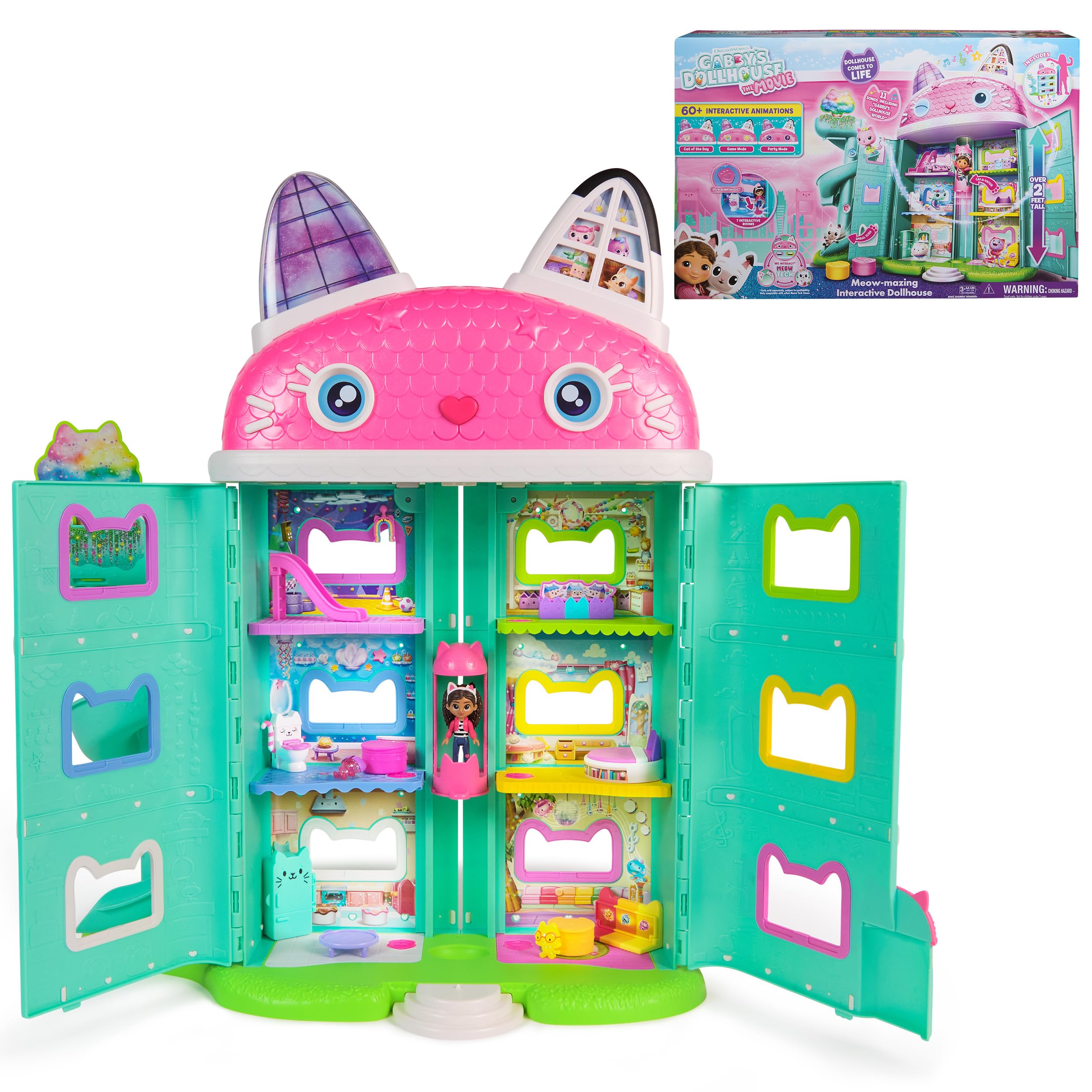 Gabby's Dollhouse: The Movie, Meow-Mazing Interactive Dollhouse, 7 Rooms, LCD Screen Eyes, Figures, Sound FX, Kids Toys for Girls & Boys Ages 3 and Up