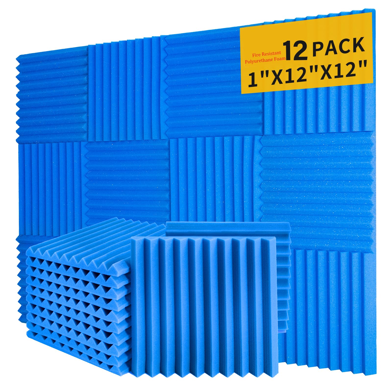 12Pack Blue Acoustic Foam Panels 1" x 12"x 12" Soundproof Panels Sound Proof Foam Panels Noise Absorbing Sound Proof Acoustic Treatment Foams for Home Wedges