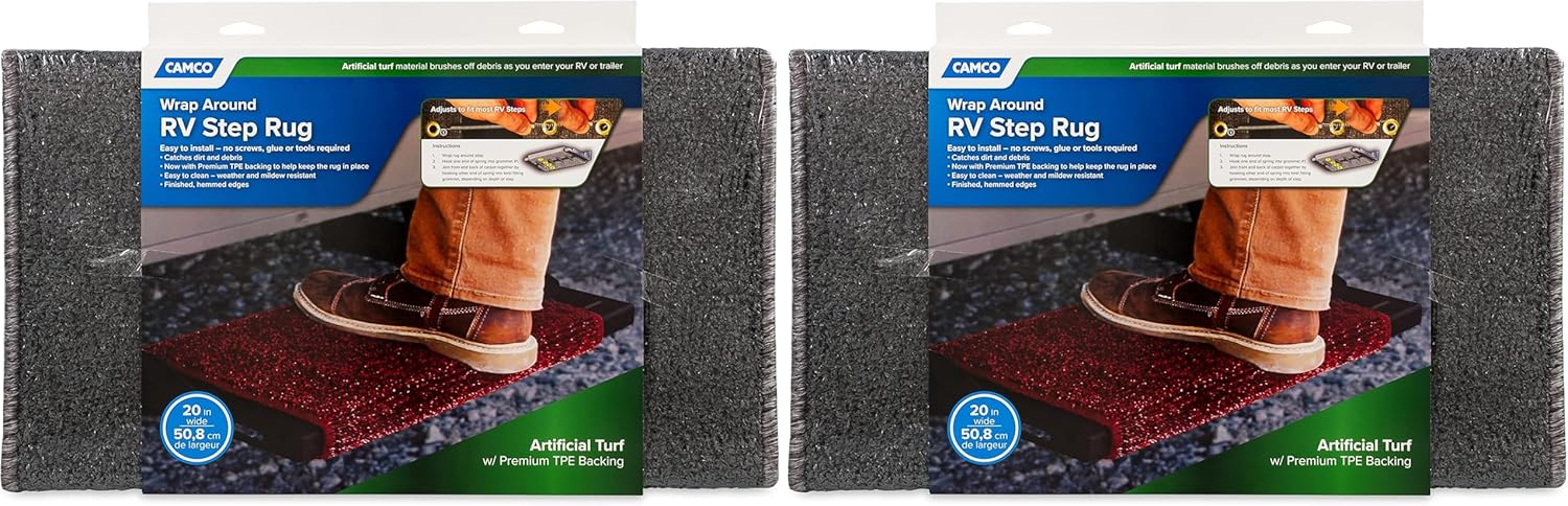 Camco RV Wrap Around Rug | Turf Material Dries Quickly | Easy Install | (42936)