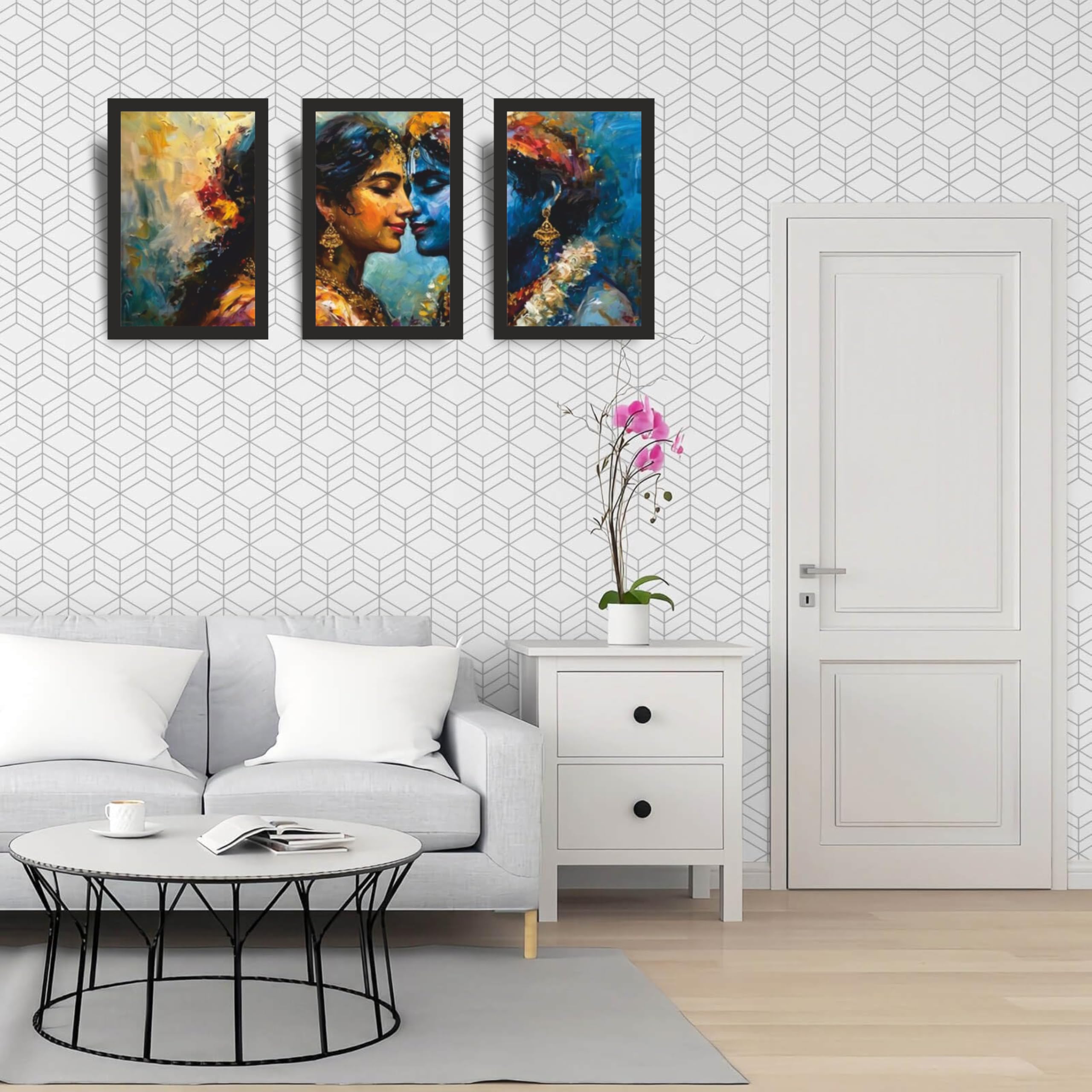 Radha Krishna Abstract Digital Wall Art Set of 3