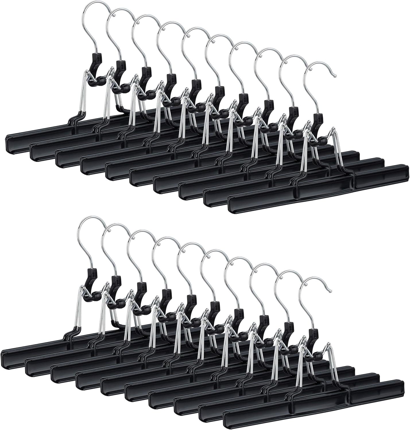 Relaxdays Pack de 20 Perchas Pantalones y Faldas, Metal y PVC, Negro, 15.8 x 26 x 3 cm