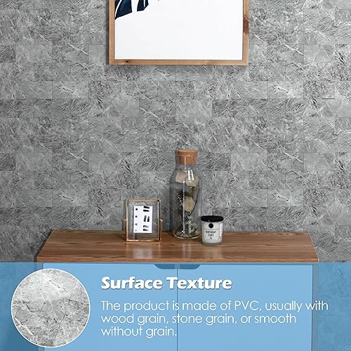 Vista 3 de Paquete de 1 lámina de revestimiento autoadhesivo de 12 x 12 pulgadas, baldosa de pared de PVC para cocina, baño, chimenea, mesa de lavandería o gris