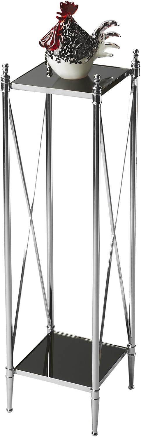 Butler Specialty Company Polished Aluminum/Black Mirror Pedestal Plant Stand