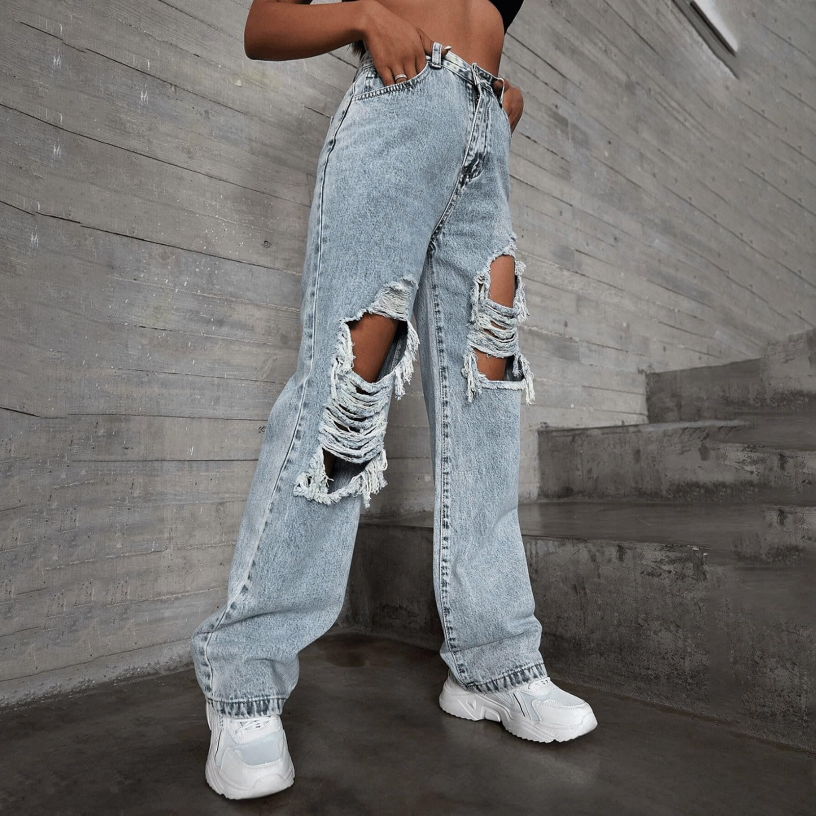 Jeans Damen Jeanshosen Skinny Jeans Denim High Waist Slim Leggings Röhrenjeans Bleistifthosen Bleistift Hosen mit Löchern