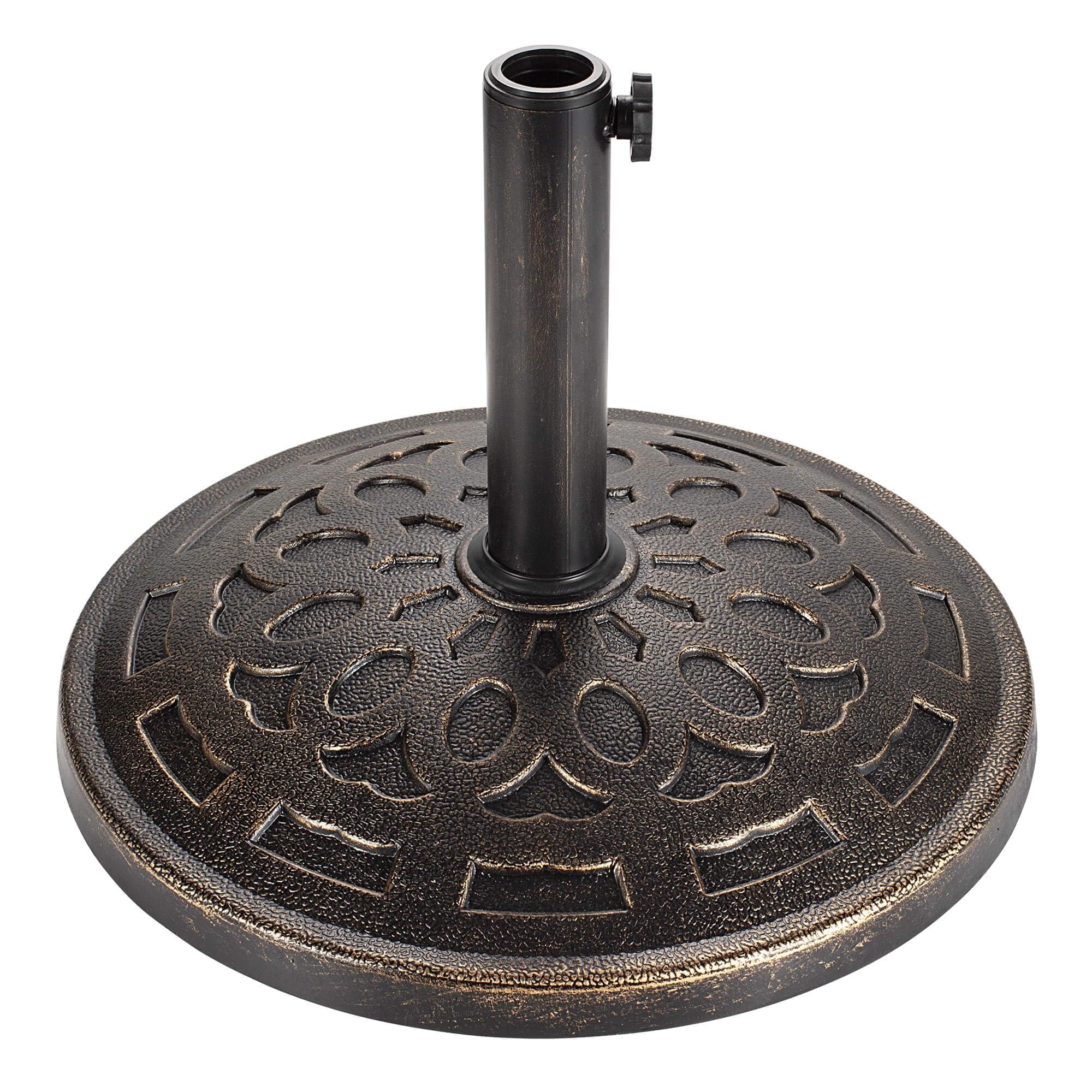 Bases de soporte: base redonda de 32 libras para patio, mercado, mesa, sombrilla, exterior, bronce