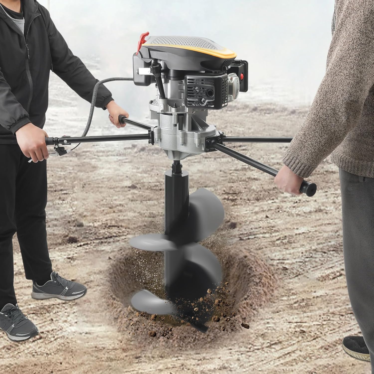 173cc Hole Digging Machine for Two-Person Operation, 4 Stroke 9HP Gas Powered Auger Post Hole Digger, Earth Auger with 15.7 Inch Drill Bit, Heavy Duty Trencher Digger Machine for Fence Post Digging