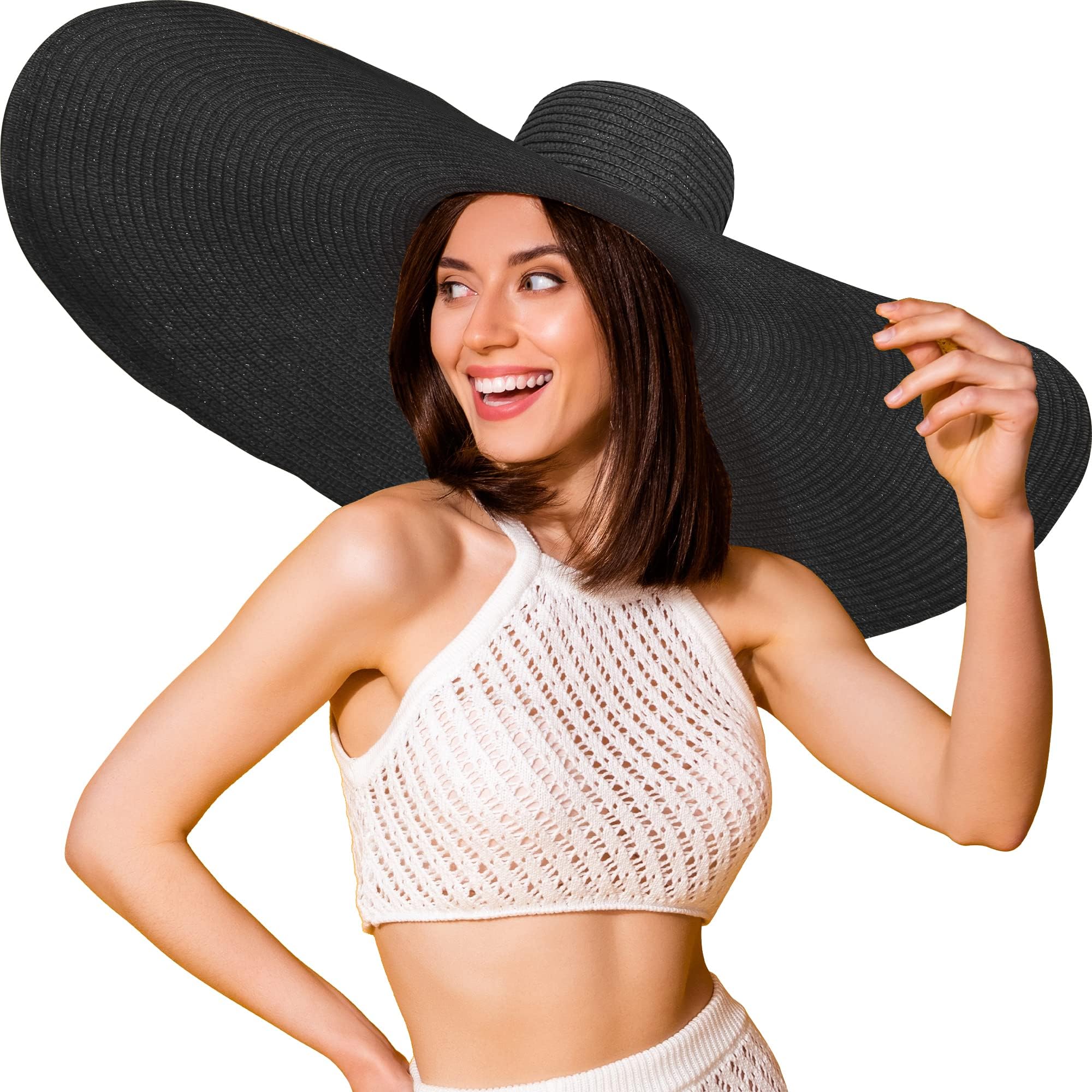 11.8 Inches Brim Width Oversized Straw Sun Hats for Women UPF50+