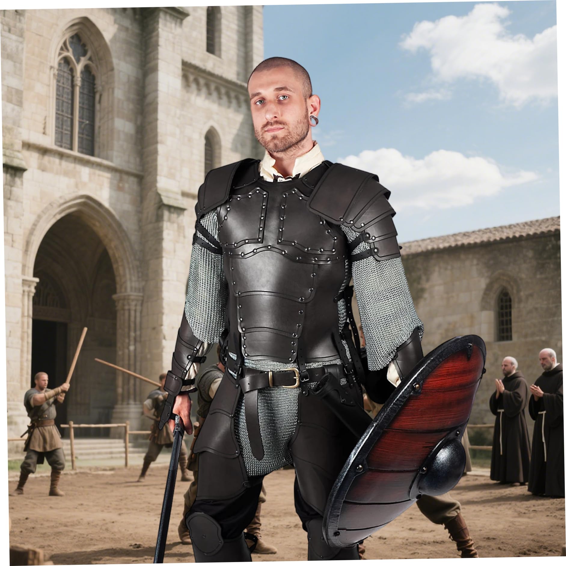 Armatura da Cavaliere Medievale, Armatura Toracica in Pelle PU per Uomo, Costume da pettorale Vichingo Regolabile per la Festa Cosplay di Halloween