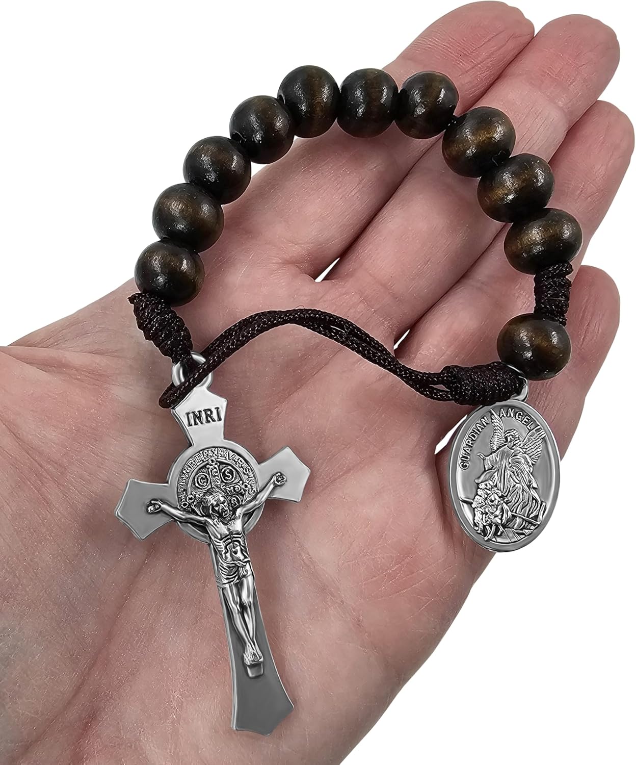 TALISMAN4U Saint Benedict Medal Crucifix One Decade Prayer Pocket Rosary 10mm Wooden Beads Open Style St Michael Medal St Christopher Tenner Rosaries Handmade Catholic Gift - Image 6