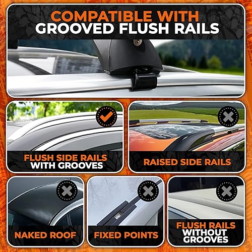 Miniatura 2 de RoofPax Portaequipajes universales para rieles empotrados de 53 pulgadas, ajuste ajustable con correas, juego de 2 barras transversales de aluminio
