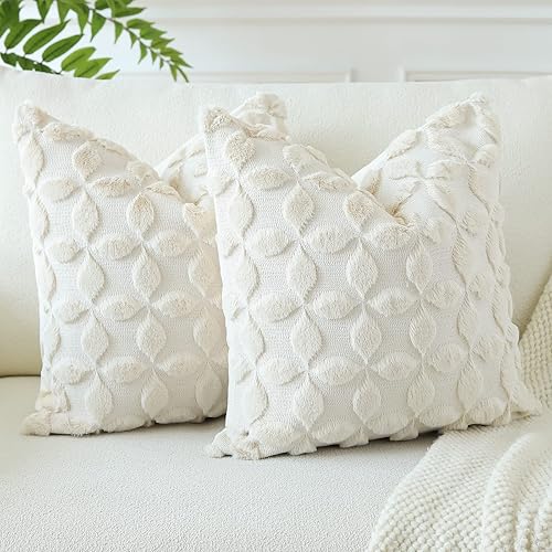 Miniatura 2 de Artscope Juego de 2 fundas de cojín decorativas de lana sintética suave de 20 x 20 pulgadas, fundas de cojín cuadradas de terciopelo de felpa estilo