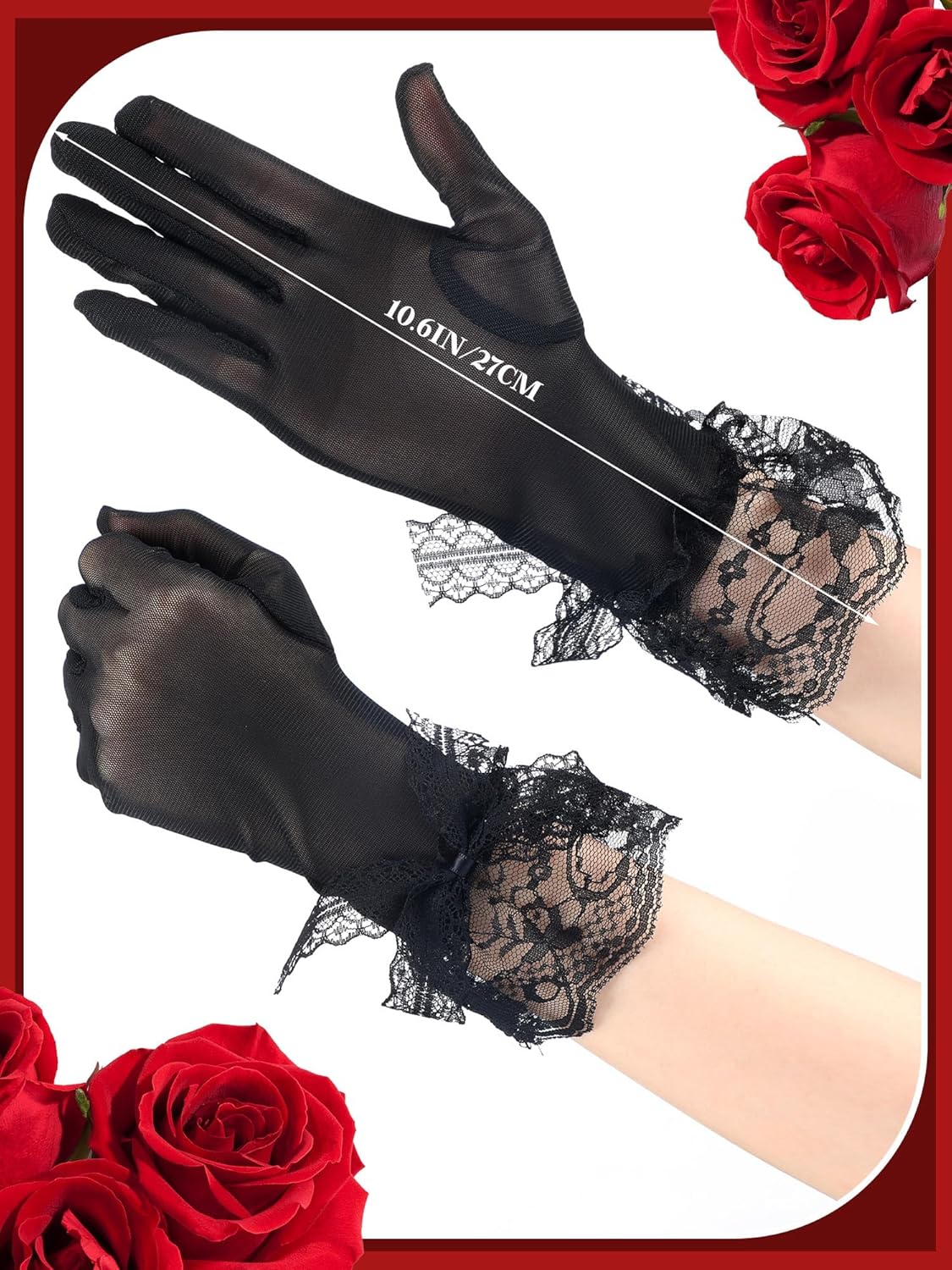 Bencailor Women Lace Gloves Wedding Tea Party Gloves Bow Short Mitten Elegant Accessories for 1920s Opera Funeral - Image 3