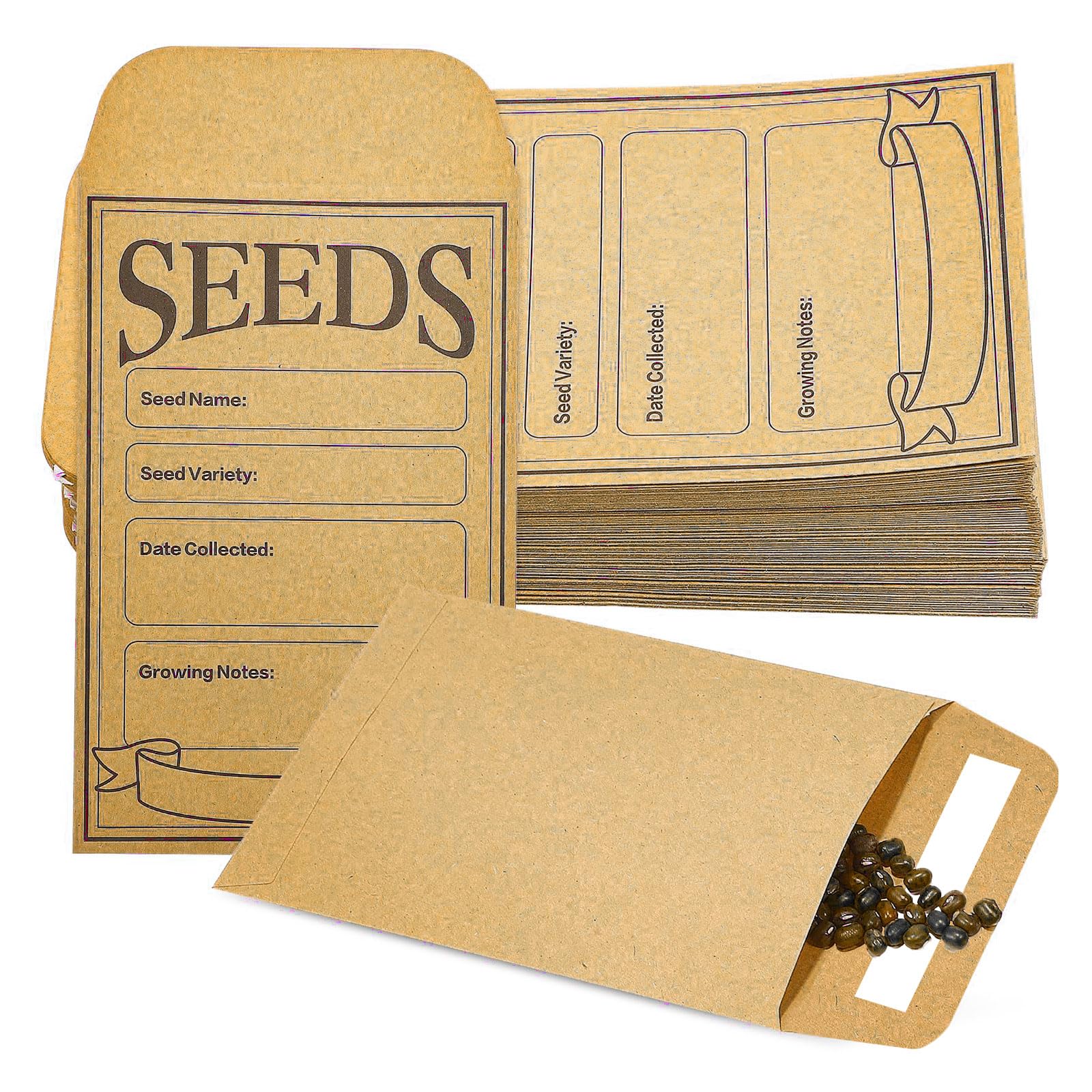 Seed Envelopes, Small Envelopes, Self Seal Pocket Envelope, Seed Packets Kraft Paper Coin Envelope Money Enveloped for Wages, Seeds, Coins, Beads or Stamps, 8x12cm, 50pcs